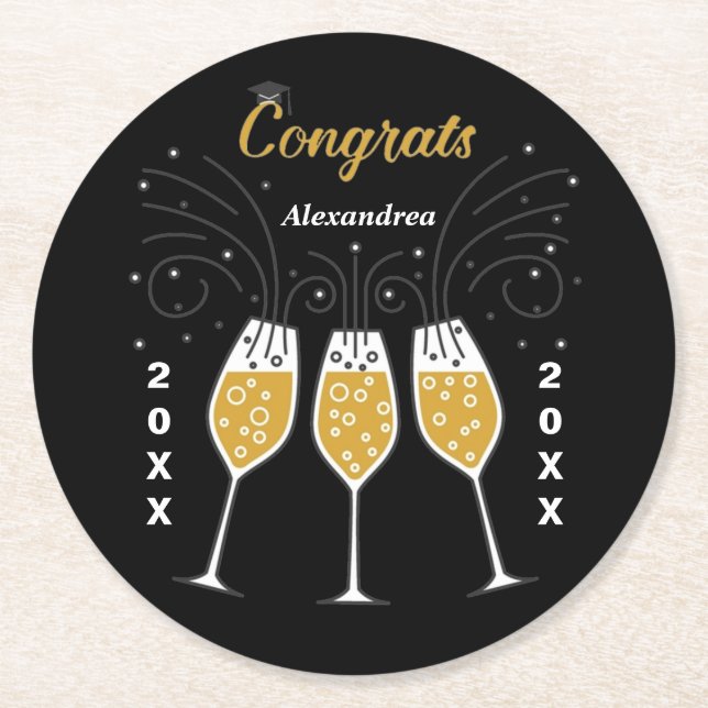 Dessous De Verre Rond Félicitations Grad Graduation Gold Custom (Devant)
