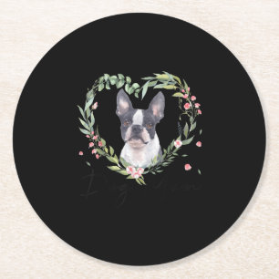 Dessous De Verre Rond Femme mignonne Boston Terrier Maman Fleur Amoureux
