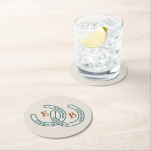 Dessous De Verre Rond Fers à cheval Monogramme Occidental Sarcelle Rouil