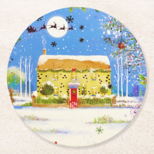 Dessous De Verre Rond Festif Noël Hiver Accueil Aquarelle