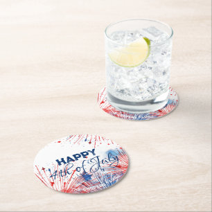 Dessous De Verre Rond Festive Fireworks Happy 4 juillet texte personnali