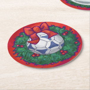 Dessous De Verre Rond Festive Futbal en couronne rouge