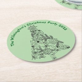 Dessous De Verre Rond Festive Green Tree Christmas Party