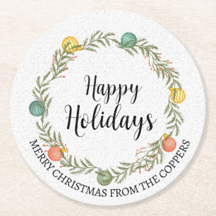 Dessous De Verre Rond Festive Noël Wreath Joyeuses Fêtes