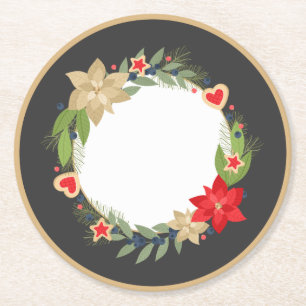 Dessous De Verre Rond Festive Poinsettia et cookies Noël