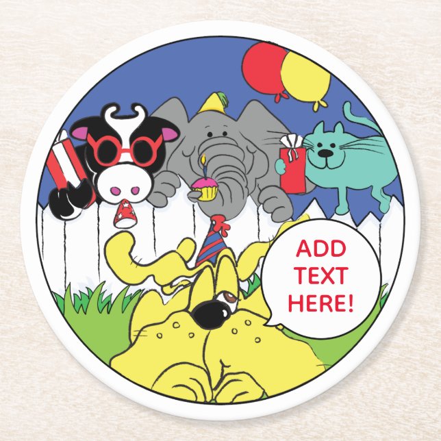Dessous De Verre Rond Fête Animaux amusants Anniversaire Fête (Devant)