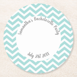 Dessous De Verre Rond Fête chevron turquoise et blanc