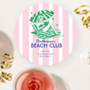 Dessous De Verre Rond Fête d'anniversaire Club de plage d'été rayures ro