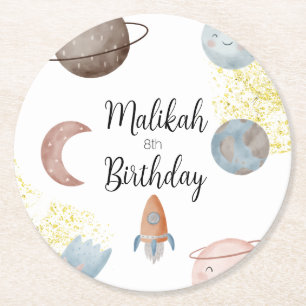 Dessous De Verre Rond Fête d'anniversaire dans l'espace aquarelle pour g