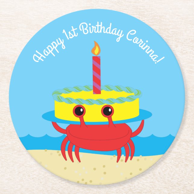 Dessous De Verre Rond Fête d'anniversaire de Crab Beach (Devant)