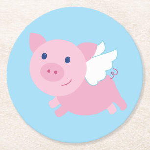 Dessous De Verre Rond Fête d'anniversaire de vol de cochon