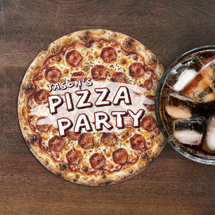 Dessous De Verre Rond Fête d'anniversaire des enfants Pizza Party