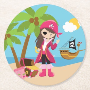 Dessous De Verre Rond Fête d'anniversaire des Pirates Roses