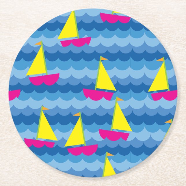 Dessous De Verre Rond Fête d'anniversaire du bateau à voile (Devant)