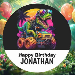 Dessous De Verre Rond Fête d'anniversaire du camion Dino-Mite Monster