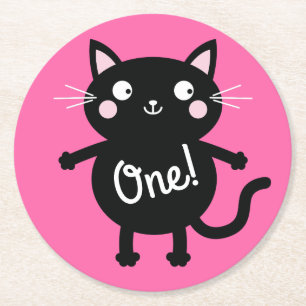 Dessous De Verre Rond Fête d'anniversaire du chat