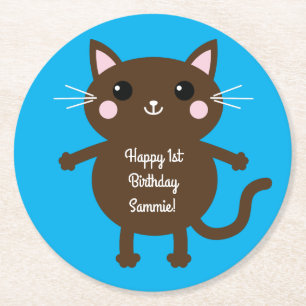 Dessous De Verre Rond Fête d'anniversaire du chat