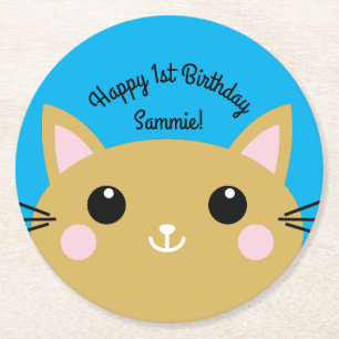 Dessous De Verre Rond Fête d'anniversaire du chat