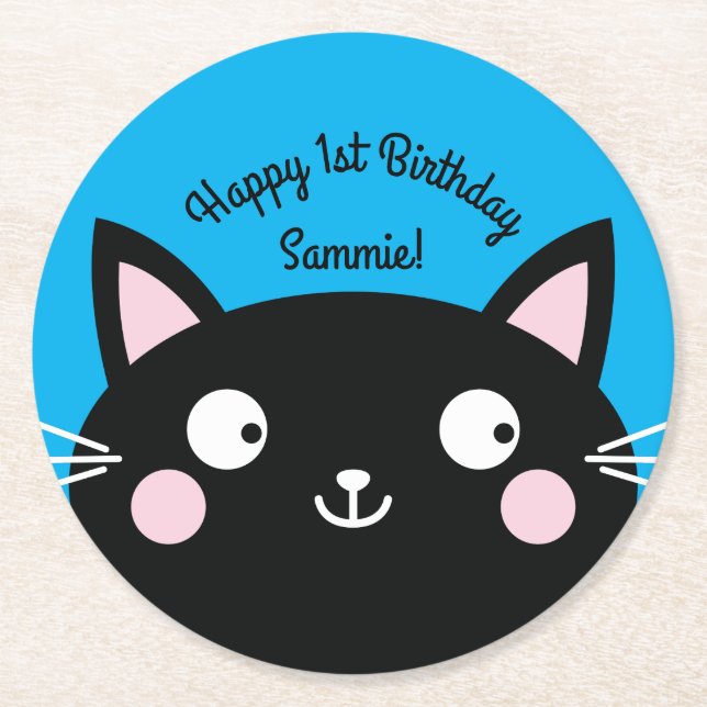 Dessous De Verre Rond Fête d'anniversaire du chat (Devant)