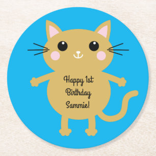 Dessous De Verre Rond Fête d'anniversaire du chat