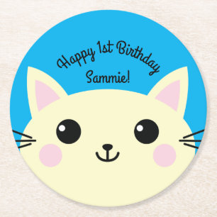 Dessous De Verre Rond Fête d'anniversaire du chat