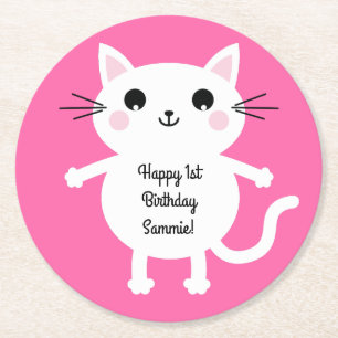 Dessous De Verre Rond Fête d'anniversaire du chat