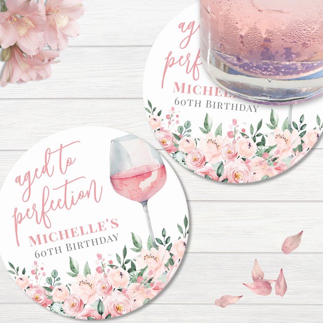 Dessous De Verre Rond Fête d'anniversaire du vin Floral (Wine Floral Birthday Party Round Paper Coaster)