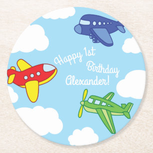 Dessous De Verre Rond Fête d'anniversaire mignonne d'avions et de jets
