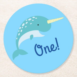 Dessous De Verre Rond Fête d'anniversaire Narwhal