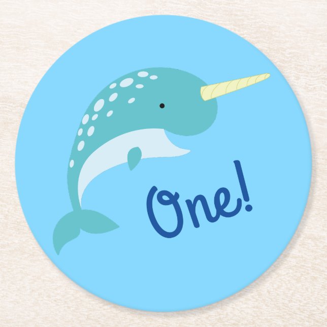 Dessous De Verre Rond Fête d'anniversaire Narwhal (Devant)