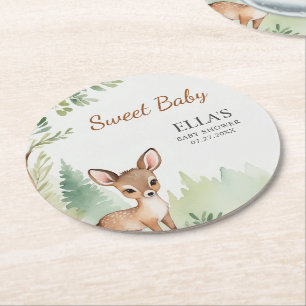 Dessous De Verre Rond Fête de Bébé Forestière aux Cerfs Neutre