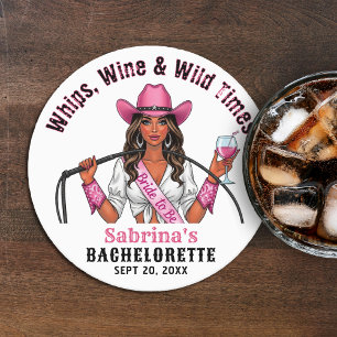 Dessous De Verre Rond Fête de Fiançailles de Cowgirl Fouets Vin & Moment