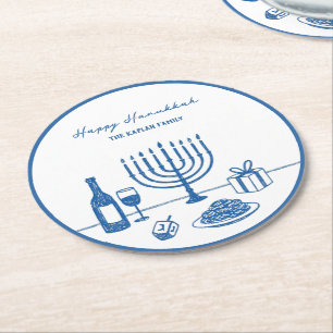 Dessous De Verre Rond Fête de Hanukka dessinée à la main et fantaisiste 