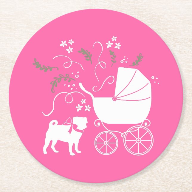 Dessous De Verre Rond Fête de la fête du chien Carlin rose (Devant)