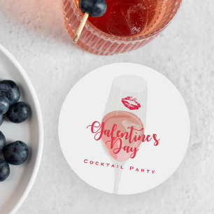 Dessous De Verre Rond Fête de la Saint-Galentin Aquarelle Rosé rose