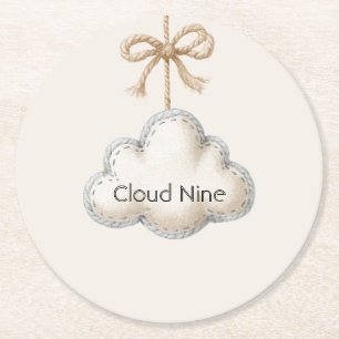 Dessous De Verre Rond Fête de naissance Bébé Cream Blue Cloud Nine