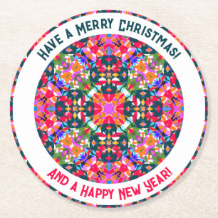 Dessous De Verre Rond Fête de Noël moderne colorée sur mesure