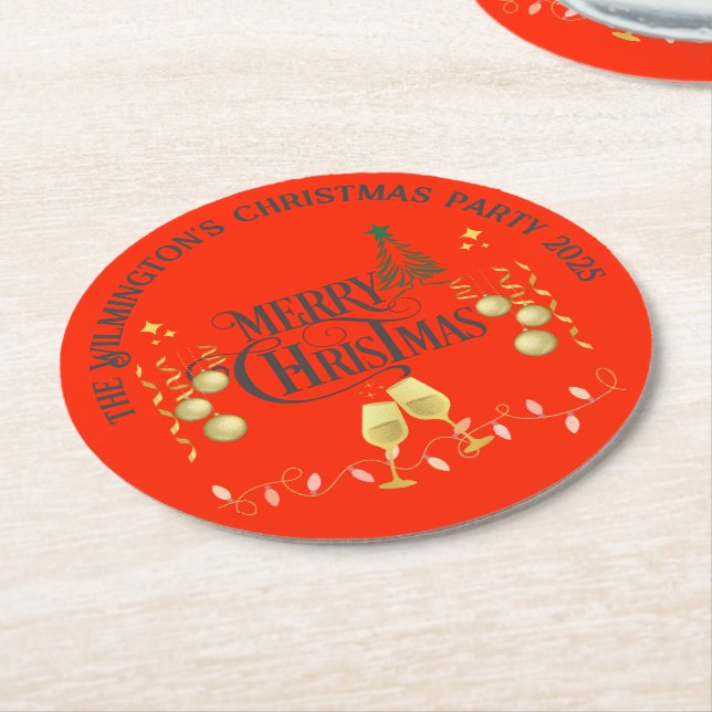 Dessous De Verre Rond Fête de Noël très joyeuse (Incliné)