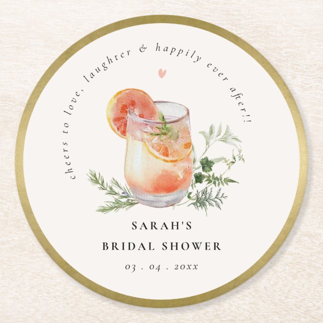 Dessous De Verre Rond Fête des mariées Cocktail Soft Blush Rose Gold Ora (Devant)