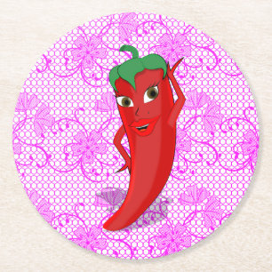 Dessous De Verre Rond Fête des mariées Fiesta Avec Rouge Hot Pepper Diva