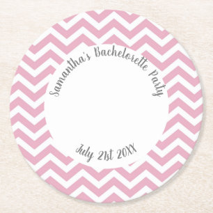 Dessous De Verre Rond Fête en chevron rose et blanc