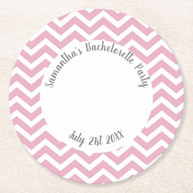 Dessous De Verre Rond Fête en chevron rose et blanc (Devant)
