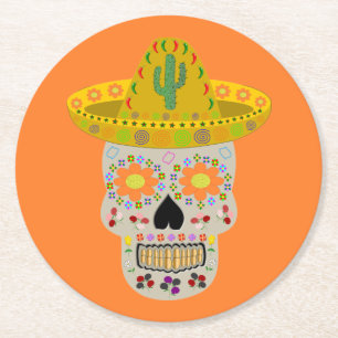 Dessous De Verre Rond Fête mexicaine du crâne mort