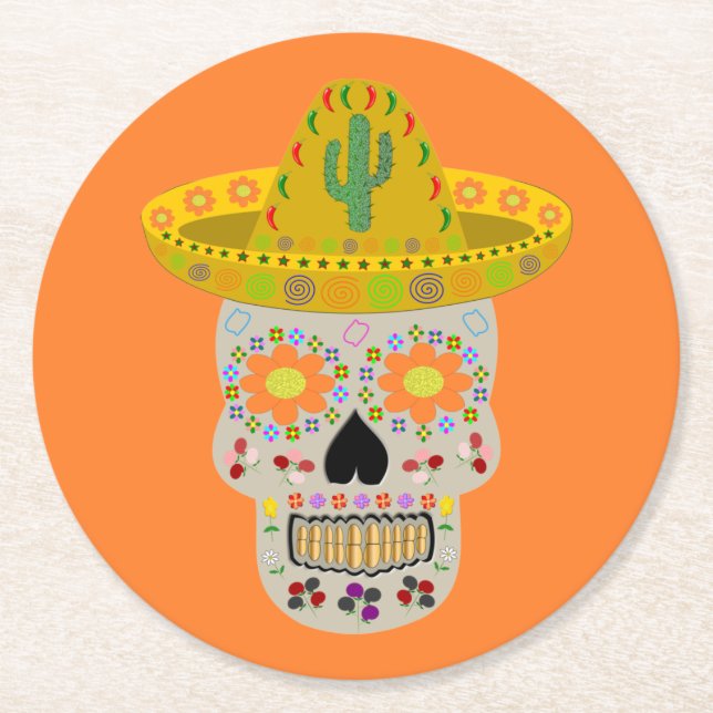 Dessous De Verre Rond Fête mexicaine du crâne mort (Devant)