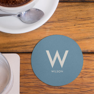 Dessous De Verre Rond Fête Personnalisée Monogramme Bleu Clair