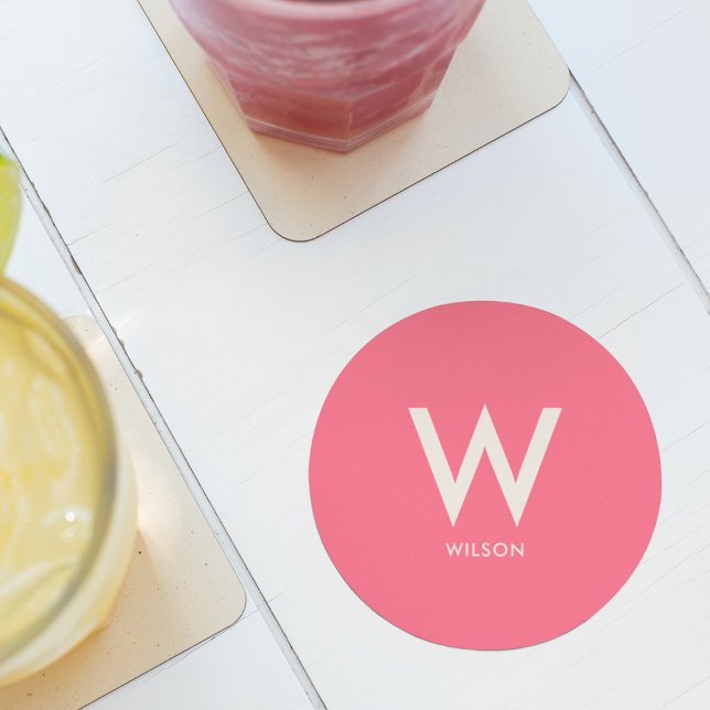Dessous De Verre Rond Fête personnelle au monogramme rose (Créateur téléchargé)