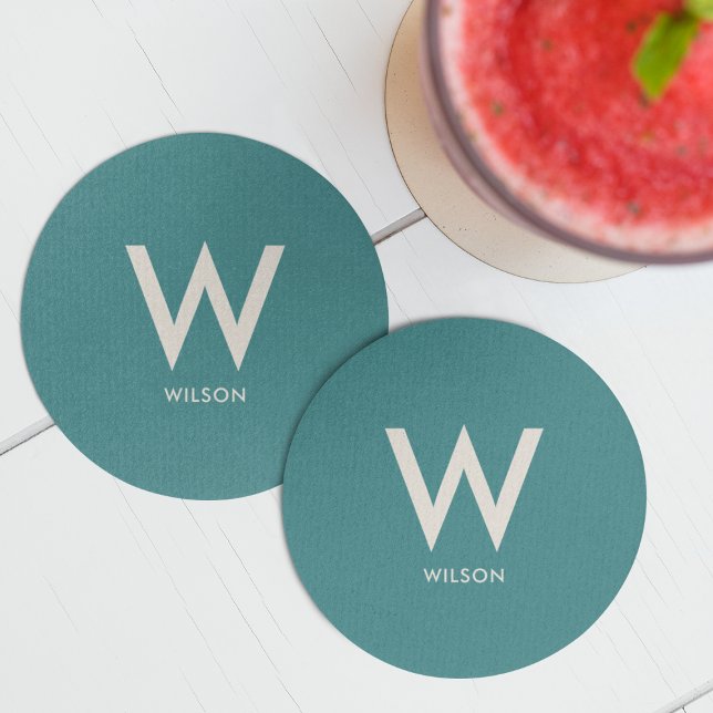 Dessous De Verre Rond Fête personnelle monogramme sarcelle (Créateur téléchargé)