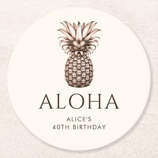 Dessous De Verre Rond Fête tropicale Aloha avec ananas (Devant)