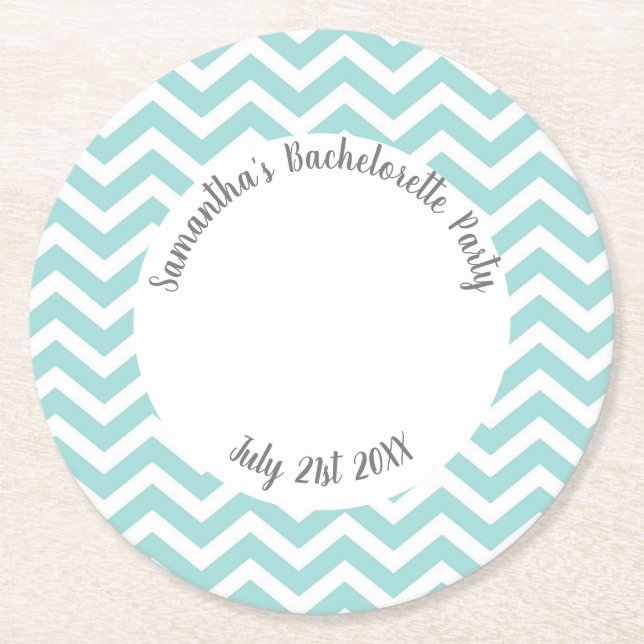 Dessous De Verre Rond Fête turquoise et blanc à chevrons (Devant)