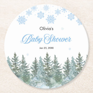 Dessous De Verre Rond Fêtes de Bébé Hiver Flocons de Neige Pins